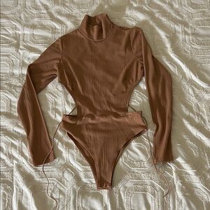 Brown Ribbed Long Sleeve Bodysuit